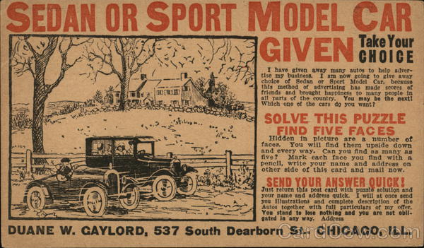 Car Dealer, Duane W. Gaylord, Chicago, IL Advertising