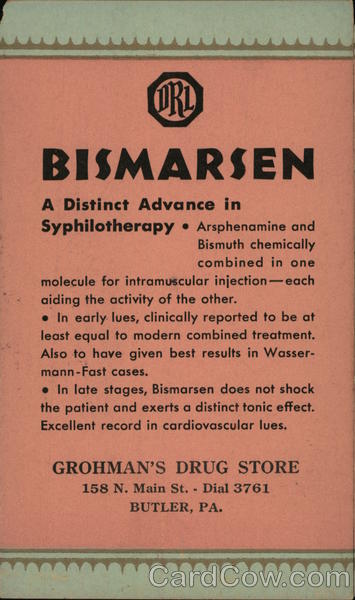 Bismarsen, a Distinct Advance in Syphilotherapy Advertising