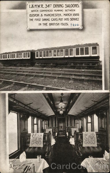 L&N.W.R 34th dining saloons - train car in one picture, dining car interior in the other