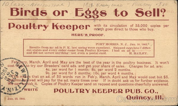 Poultry Keeper Pub. CO. - 1903 Advertising