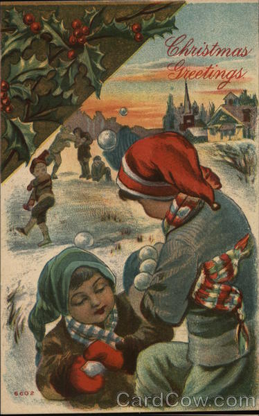 Christmas Greetings - children playing in snow