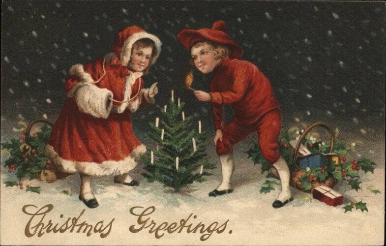 Christmas Greetings - children decorating a tree