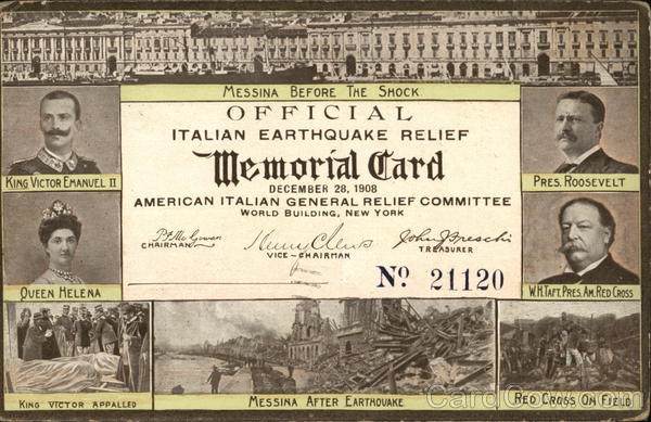 Official Italian Earthquake Relief Memorial Card Disasters