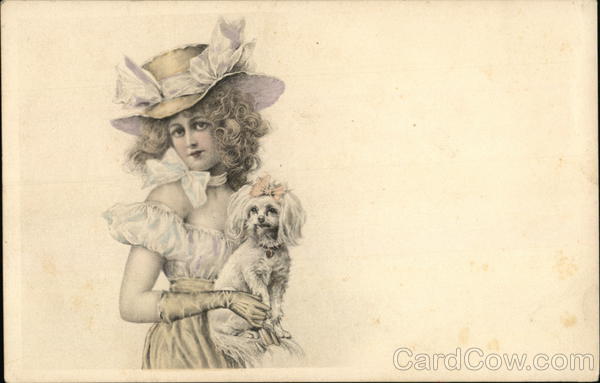 Woman holding a white dog Women
