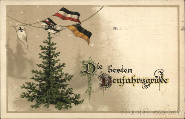 German: Pine Tree with Flag Pennants Above New Year's