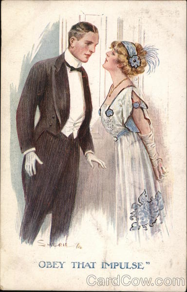 Young Woman and Young Man Dressed Up Leaning Toward Each Other