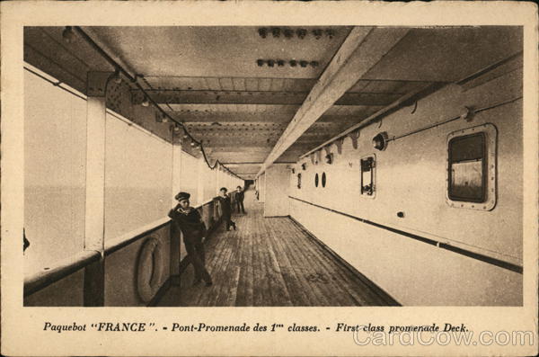 Paquebot France - Pont-Promenade de 1st classes - First Class Promenade Deck