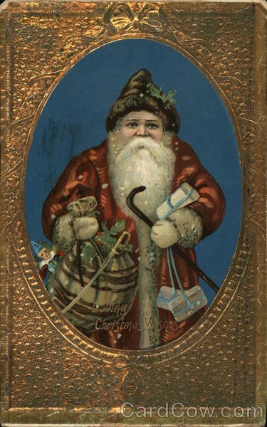 Santa with sack - tin on postcard Santa Claus