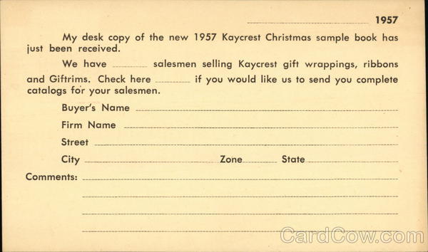 1957 Kaycrest Christmas Sample Book - Papercraft Corporation Pittsburgh Pennsylvania