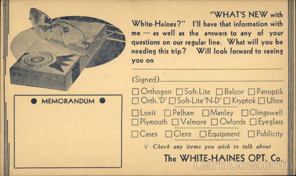 Eyeglasses, The White-Haines Opt. Co. Advertising