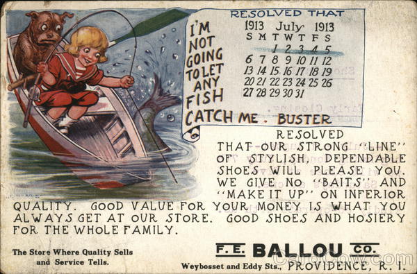 F. E. Ballou Co. Calendar - July 1913 Providence Rhode Island