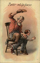 Felt Slippers - man spanking a boy with a shoe Postcard Postcard Postcard