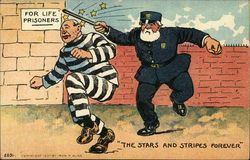 For Life Prisoners Stars and Stripes forever - policeman hitting a criminal who sees stars Postcard