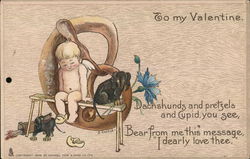 To my valentine - cupid on a pretzel with a dachshund Postcard