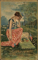 Patriotic woman crying over soldier's grave Postcard