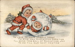 Two Children Playing in Snow with Red Suits Two Children Playing in Snow with Red Suits