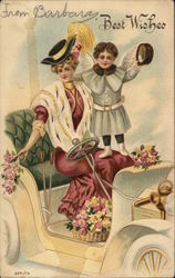 Best wishes - a woman and boy in a roadster Best wishes - a woman and boy in a roadster
