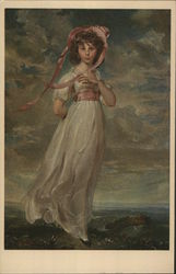 girl with hat blowing in the wind - Pinkie - Miss Sarah Moutlon-Barrett Postcard