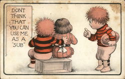 Boy and Girl Seated Close Together on a Crate With Another Boy Standing Comic, Funny Postcard Postcard Postcard