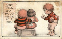 Boy and Girl Seated Close Together on a Crate With Another Boy Standing Postcard