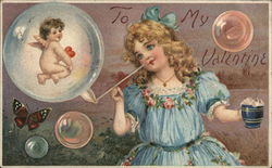 To My Valentine - girl blowing bubbles with a cupid inside To My Valentine - girl blowing bubbles with a cupid inside