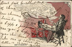 Seated Man Exhaling Smoke With Female Images Contained Within the Smoke Postcard