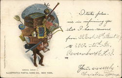 Person moving house with belongings on his back Postcard