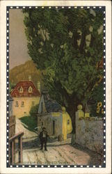 Man Walking Over Bridge With Village Behind Him Austria Postcard Postcard Postcard