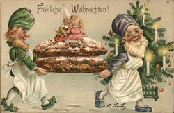 Frohliche Weihnachten! - elves carrying cookies Postcard
