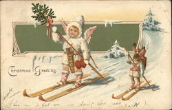 Christmas Greeting - child and rabbit skiing Christmas Greeting - child and rabbit skiing