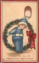Knocking at your door with Christmas greetings Children Postcard Postcard Postcard