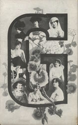 Large letter G with flowers and ladies Postcard