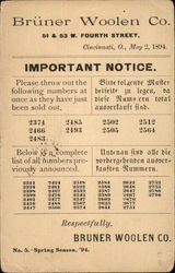 Bruner Woolen Company Advertising Postcard Postcard Postcard