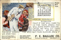 F. E. Ballou Calender - January 1914 Providence, RI Advertising Postcard Postcard Postcard