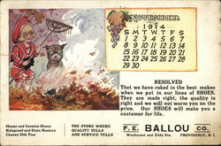 F. E. Ballou Co. Calendar - November 1914 Providence, RI Advertising Postcard Postcard Postcard