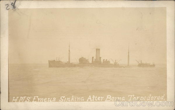 HMS Emeus Sinking After Being Torpedoed Ships
