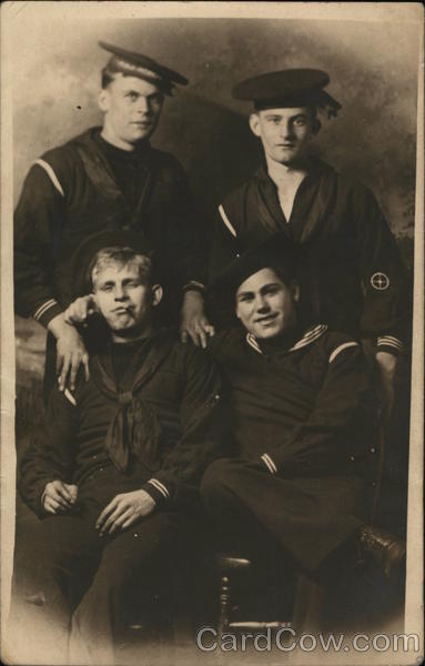 Four WWI Sailors pose for Bachelor Studio Boston Massachusetts