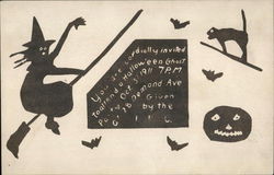 Invitation to a Halloween Party 1911 Witch JOL Postcard