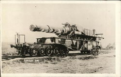 Huge German gun on Railroad Car Postcard