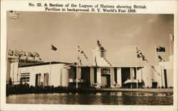 A Section of the Lagoon of Nations Showing British Pavilion in Background New York, NY 1939 NY World's Fair Postcard Postcard Postcard