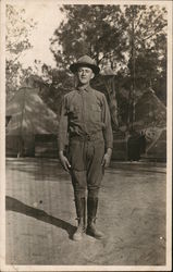 A Solder Posing in Camp Postcard