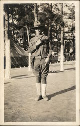 Soldier with Pistol Posing in Camp People in Uniform Postcard Postcard Postcard