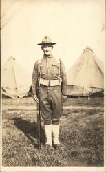 Soldier Posing in Camp Postcard