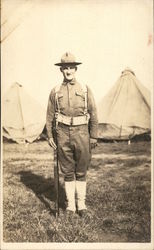 Soldier Posing in Camp People in Uniform Postcard Postcard Postcard