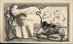 Gentleman Smoking a Pipe - Fancy Vignette Men Postcard Postcard Postcard