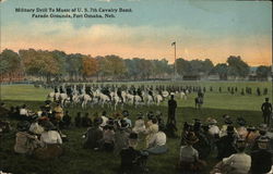 Military Drill To Music of U.S. 7th Cavalry Band, Parade Grounds Postcard