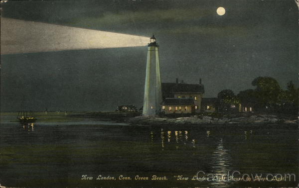 New London Light House by Moon Light, Ocean Beach Connecticut
