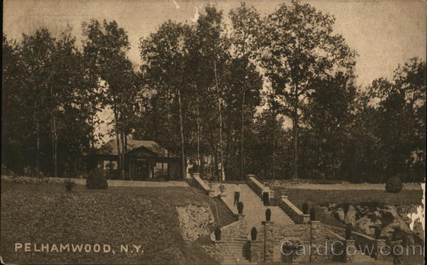Home in the trees with steps in front, Pelhamwood New York