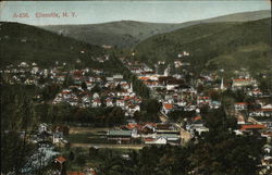 View of town nestled between hills Ellenville, NY Postcard Postcard Postcard