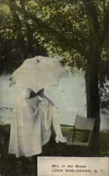 90% in the shade - woman with parasol under a tree Loch Sheldrake, NY Postcard Postcard Postcard